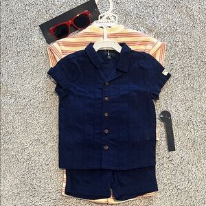 Tahari Kids Navy and Orange Button Down Set